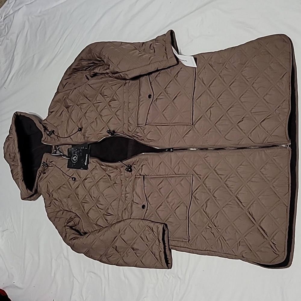 Bernado Women's Pine Bark Hooded Cinch Waist Quilted Coat - Picture 9 of 9